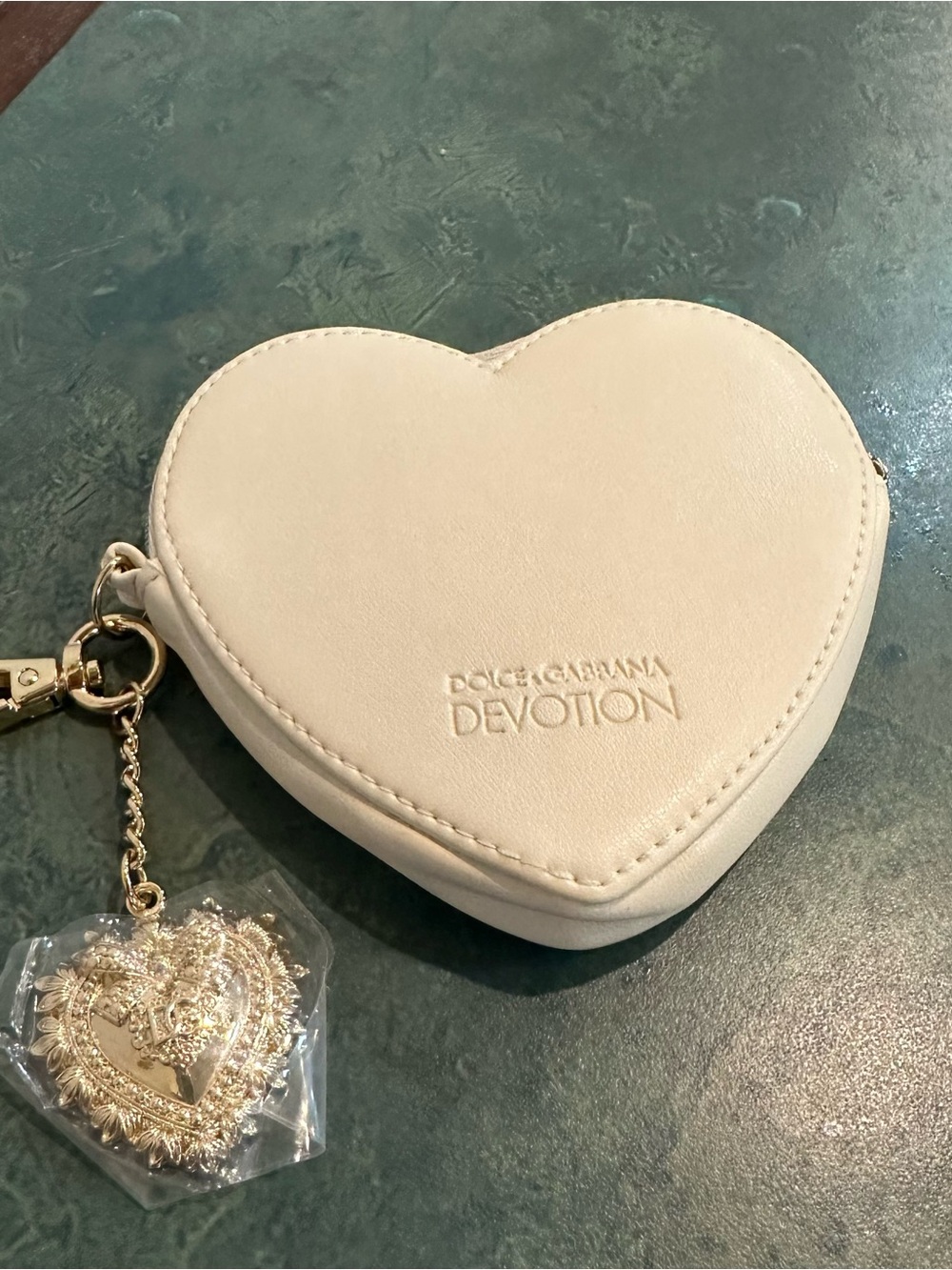 Dolce & Gabbana Devotion Heart Coin Purse - Cream & Gold Hardware